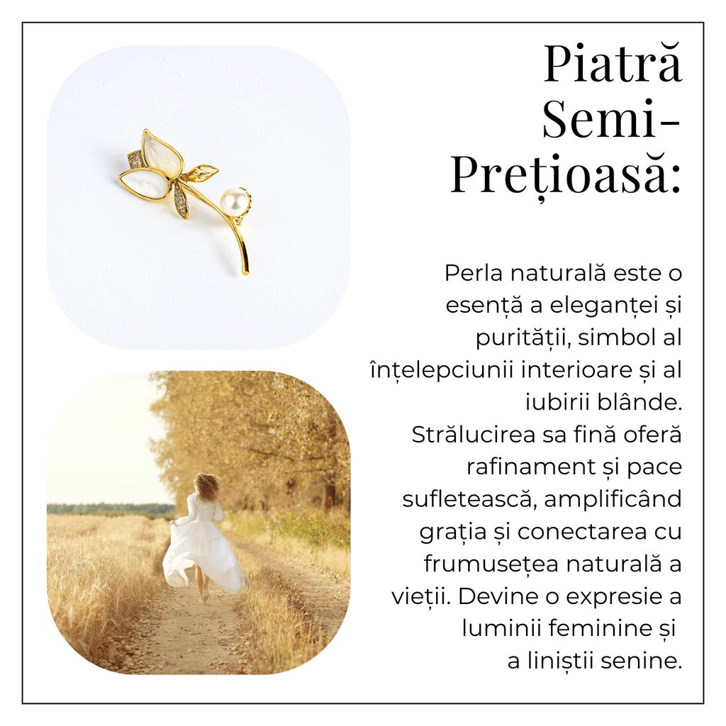 Raza de lumina – Brosa cu design floral cu perla si straluciri sidefate