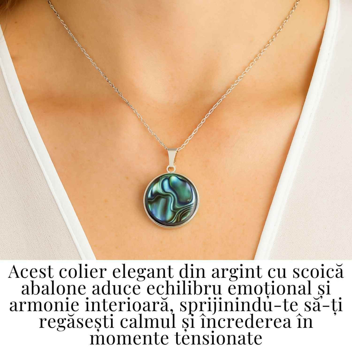 Armonie Interioara si Energie Oceanica – Colier Rotund cu Scoica Abalone si Argint 925