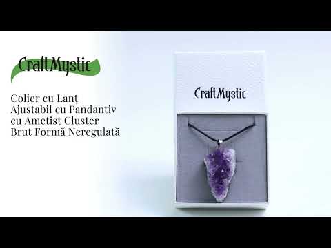 Colier ajustabil cu pandantiv Ametist brut cluster neregulat, calm si claritate