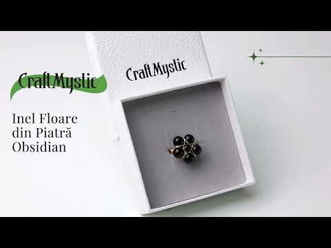  Inel Model Floare Metal Auriu cu Pietre din Obsidian