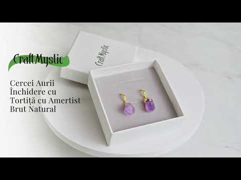 Cercei Aurii cu Ametist Brut Natural –Energie si Echilibru