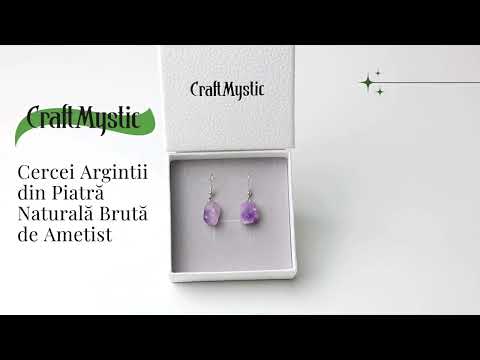 Cercei Argintii cu Ametist Natural Brut in Forma Neregulata