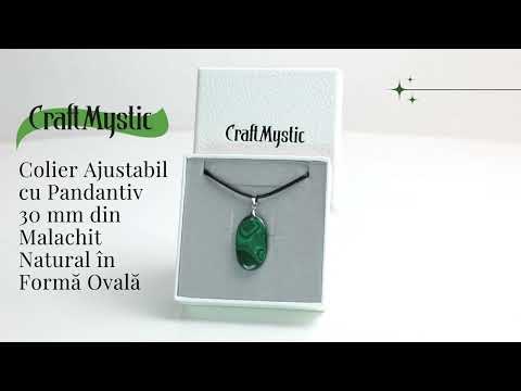 Colier cu Lant Reglabil si Pandantiv Oval din Malachit Natural 30mm
