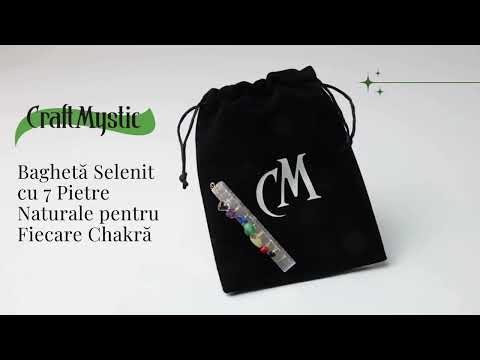 Bagheta din Selenit Brut cu Pietre pentru Cele 7 Chakre, Invelita in Sarma de Cupru, pentru Yoga, Meditatie, Echilibru Spiritual