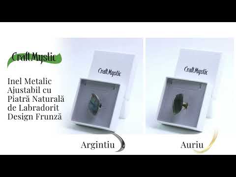 Inel argintiu ajustabil cu Labradorit design frunza, pentru protectie si intuitie