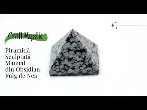 Piramida Sculptata Manual 60mm din Piatra Obsidian Fulg de Nea Natural