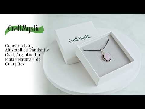 Colier reglabil cu pandantiv oval Cuart Roz – Dragoste si Echilibru Emotional