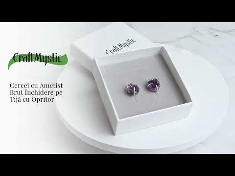 Cercei cu Cristal de Ametist Druzy – Inchidere pe Tija cu Opritor