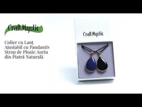 Colier ajustabil cu pandantiv strop de ploaie auriu Lapis Lazuli