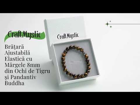 Bratara Elastica cu Margele 8mm din Piatra Naturala Ochi de Tigru si Pandantiv Buddha