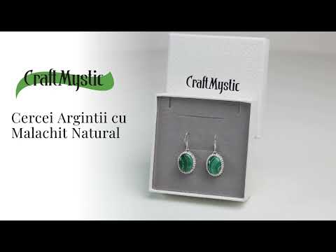 Cercei Argintii Eleganti cu Malachit Natural Oval de 16mm
