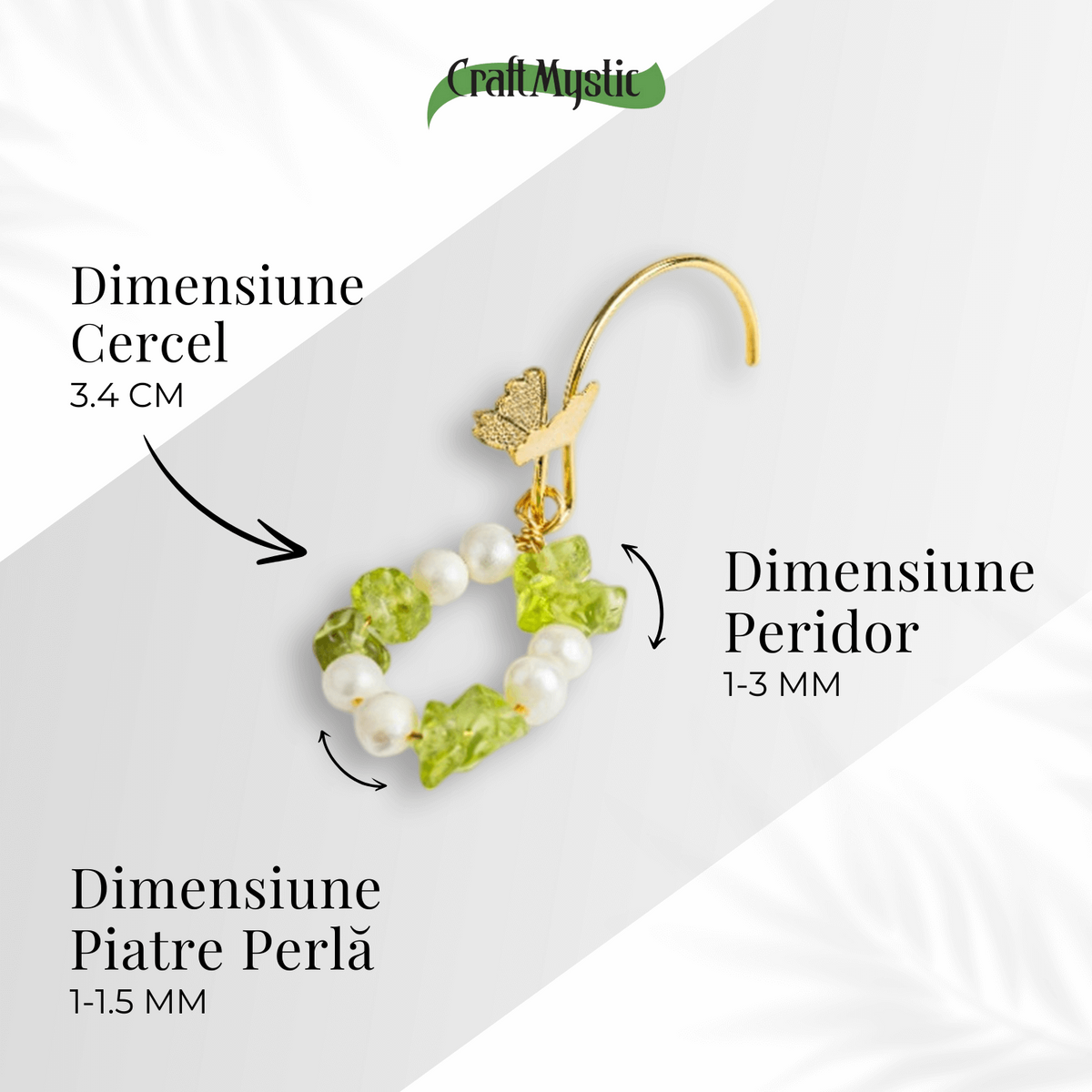 Transformare si Lumina – Cercei cu Peridot, Perle si Fluture