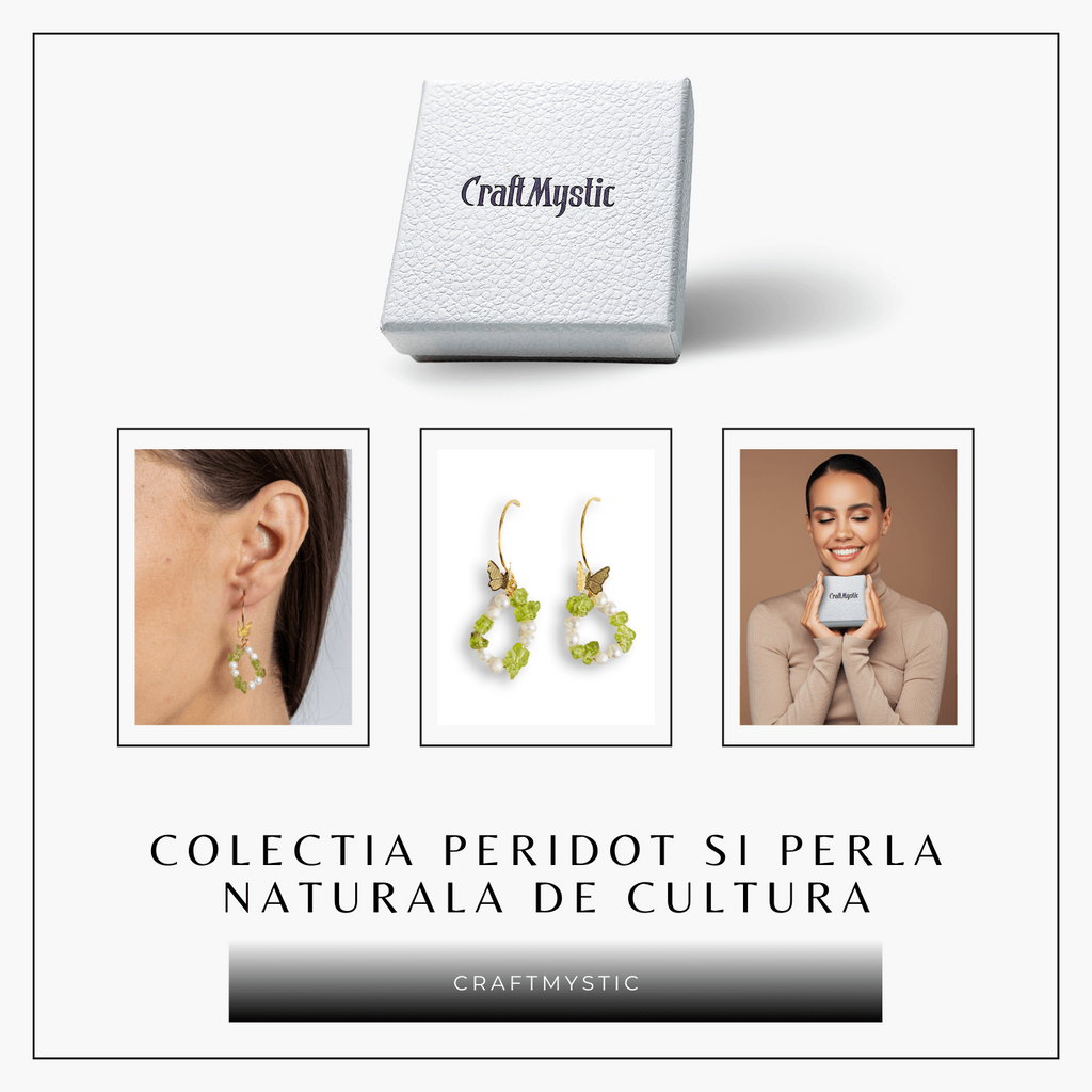 Transformare si Lumina – Cercei cu Peridot, Perle si Fluture