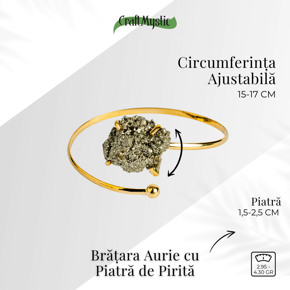 Magnet pentru bani si energie – Bratara aurie cu piatra de pirita