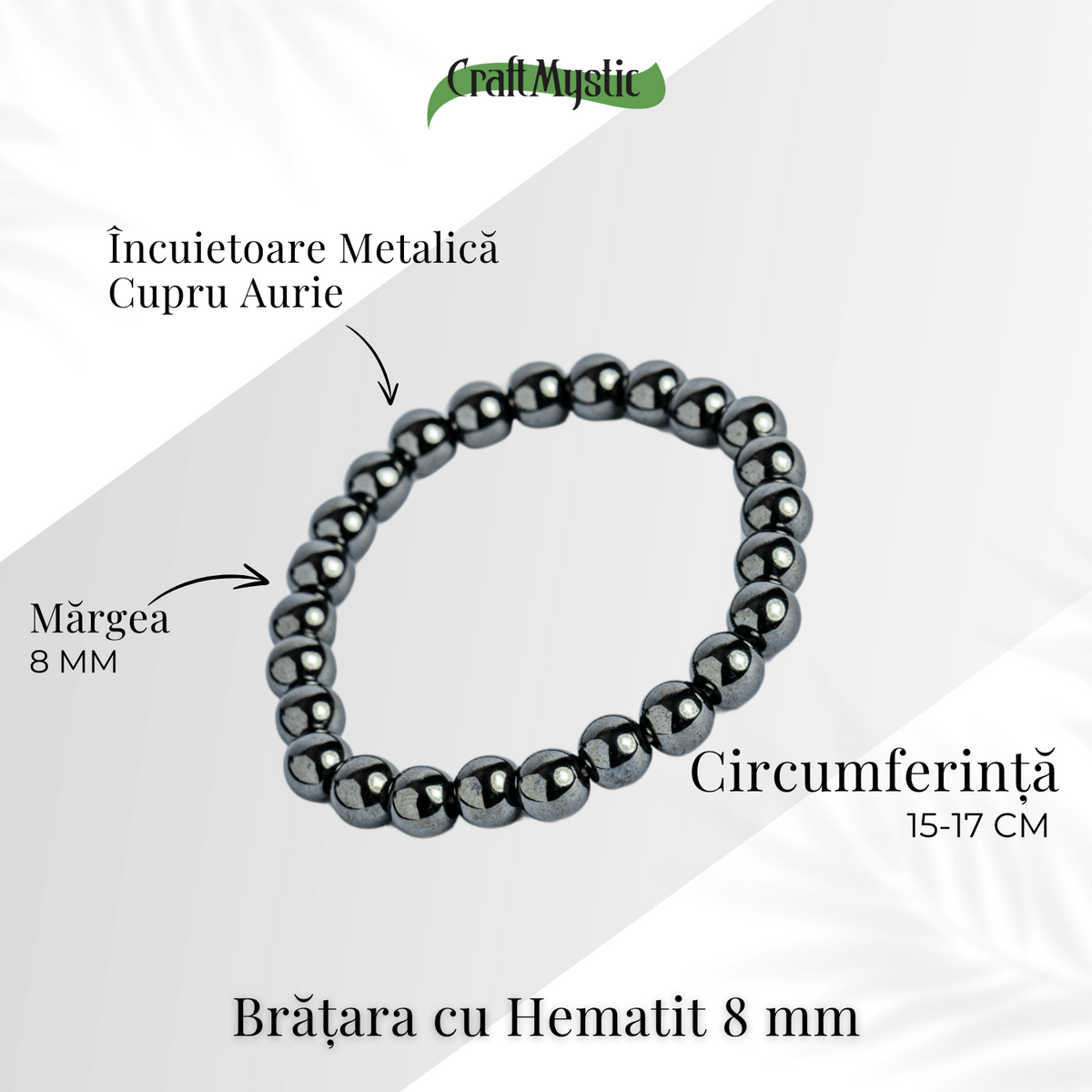 Bratara cu Hematit 8 mm Impamantare si Focus – Unisex, minimalista, puternica