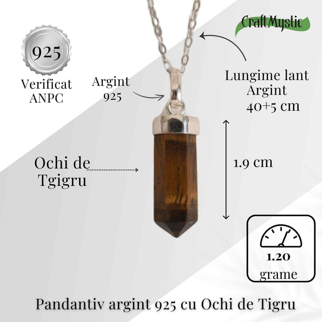 Putere si Protectie Zilnica – Colier Turnulet din Argint 925 cu Ochi de Tigru