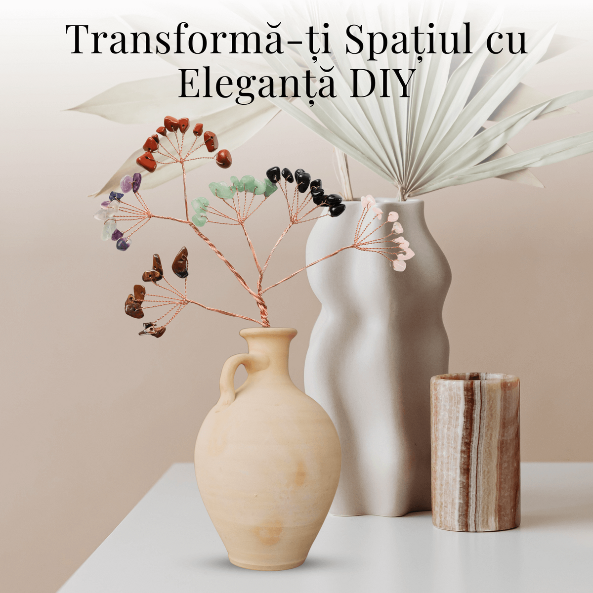 Ramurica Decorativă DIY cu Pietre Naturale Ochi de Tigru (9 Pietricele)