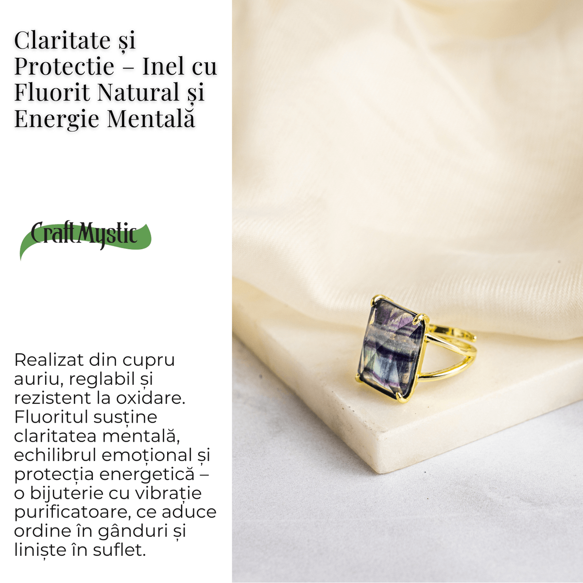 Claritate si Protectie – Inel cu Fluorit Natural si Energie Mentala