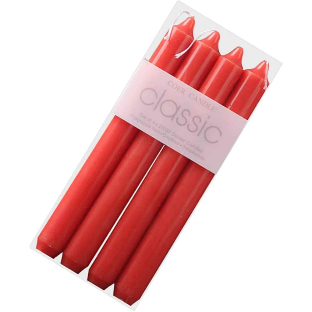 Set 4 Lumanari rosii conice de 25 cm - Lumanari conice fara picurare si fara parfum - Perfecte ca lumanari pentru cina, ocazii speciale