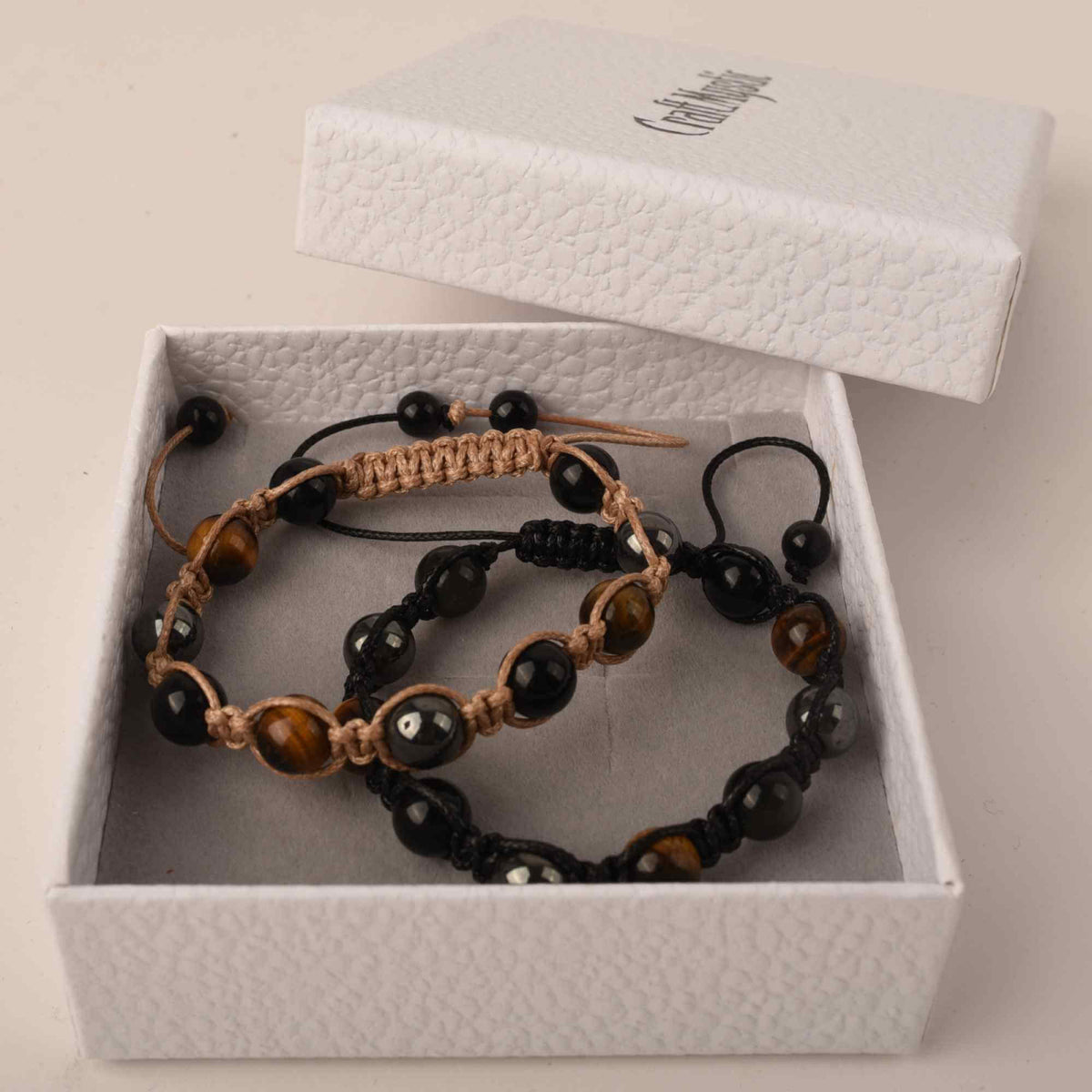 Set 2 bratari cu tripla protectie cu margele 8mm din Ochi de tigru, obsidian negru si hematit - Pentru barbati, femei, copii - Lucrate manual aduc noroc, prosperitate si fericire