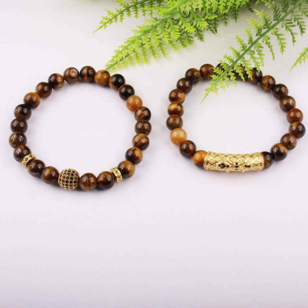 Set 2 Bratari elastice cu pietre semipretioase ochi de tigru de 8 mm – bratara pentru meditatie, yoga, reiki