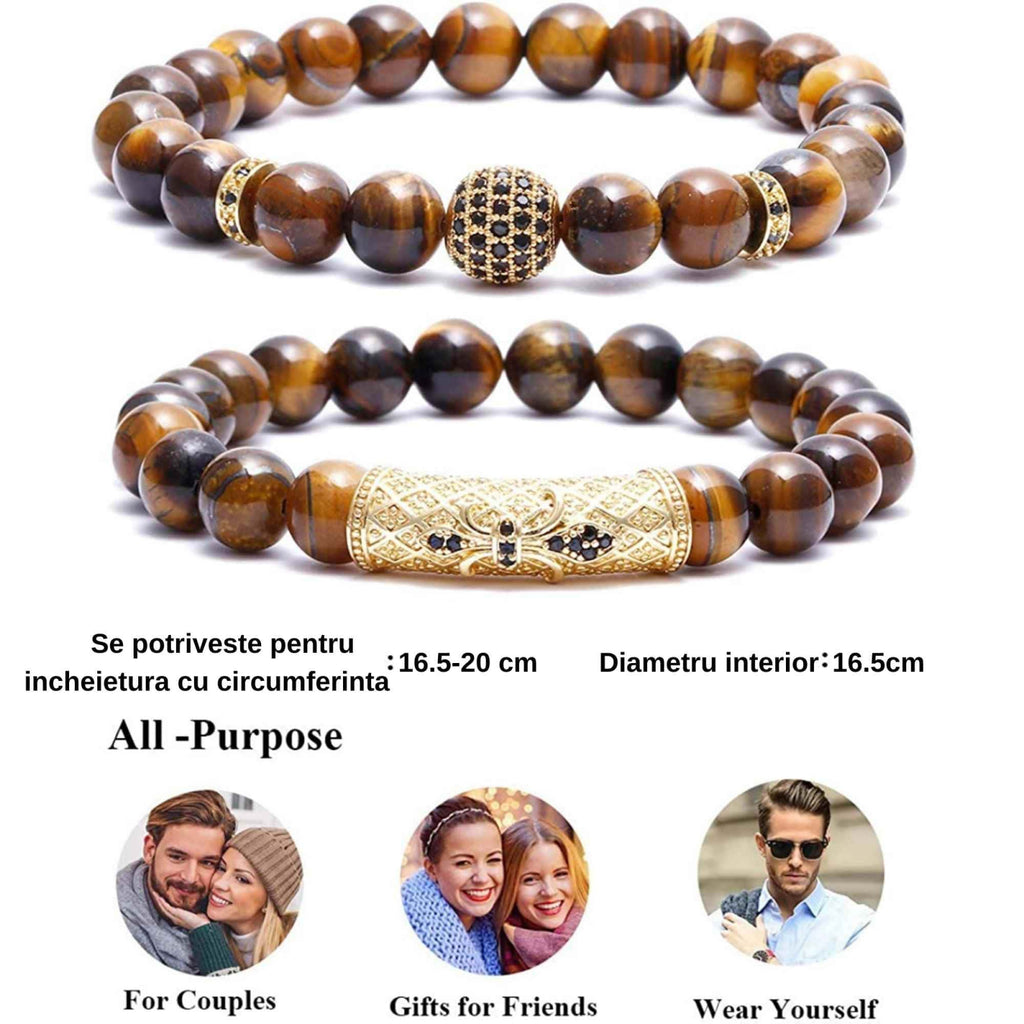 Set 2 Bratari elastice cu pietre semipretioase ochi de tigru de 8 mm – bratara pentru meditatie, yoga, reiki
