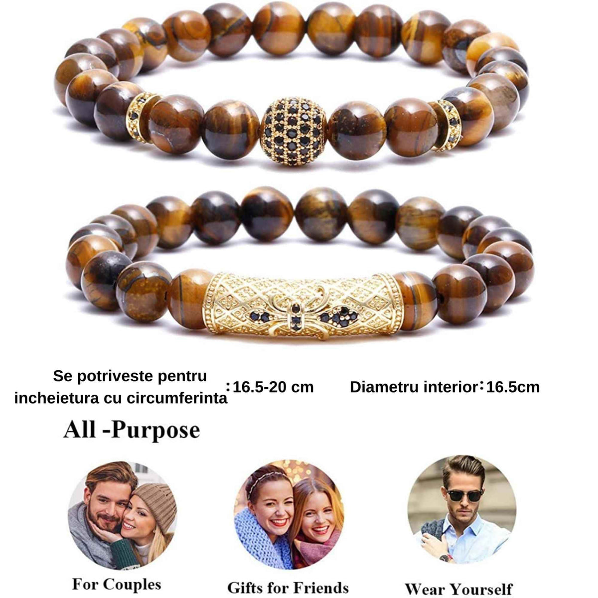 Set 2 Bratari elastice cu pietre semipretioase ochi de tigru de 8 mm – bratara pentru meditatie, yoga, reiki