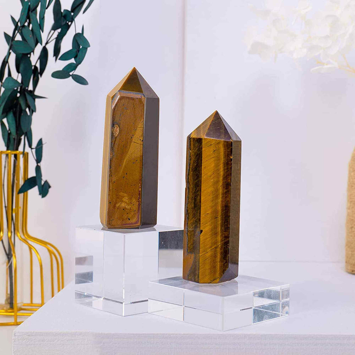 Turn cristal Ochi de Tigru de 10-11 cm din Piatra Naturala Vindecatoare Hexagonala pentru Meditatie