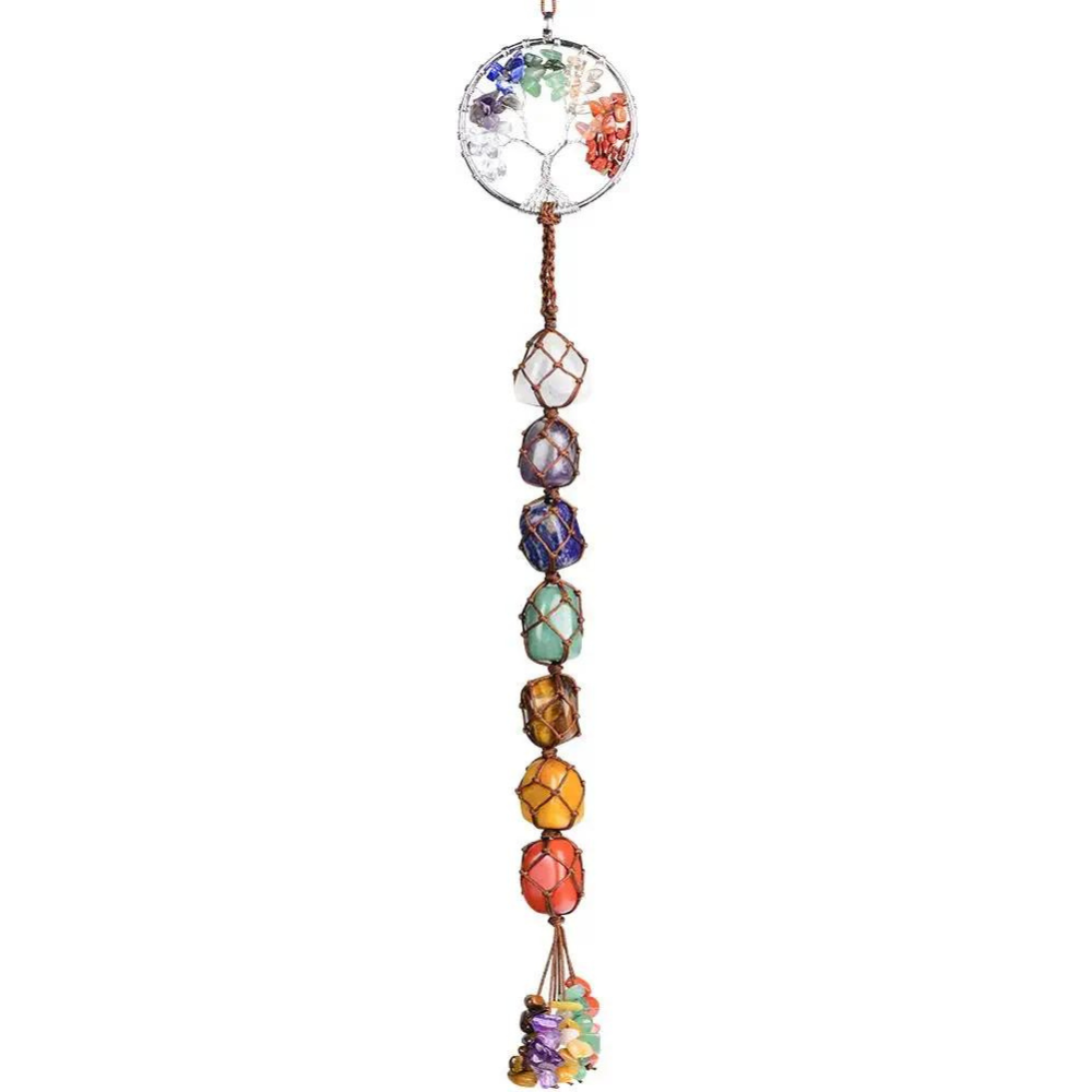 Ornament de agatat tematica pietre chakra - Contine arborele vietii lucrat manual cu pietre semipretioase si cristale vindecatoare a celor 7 chakre