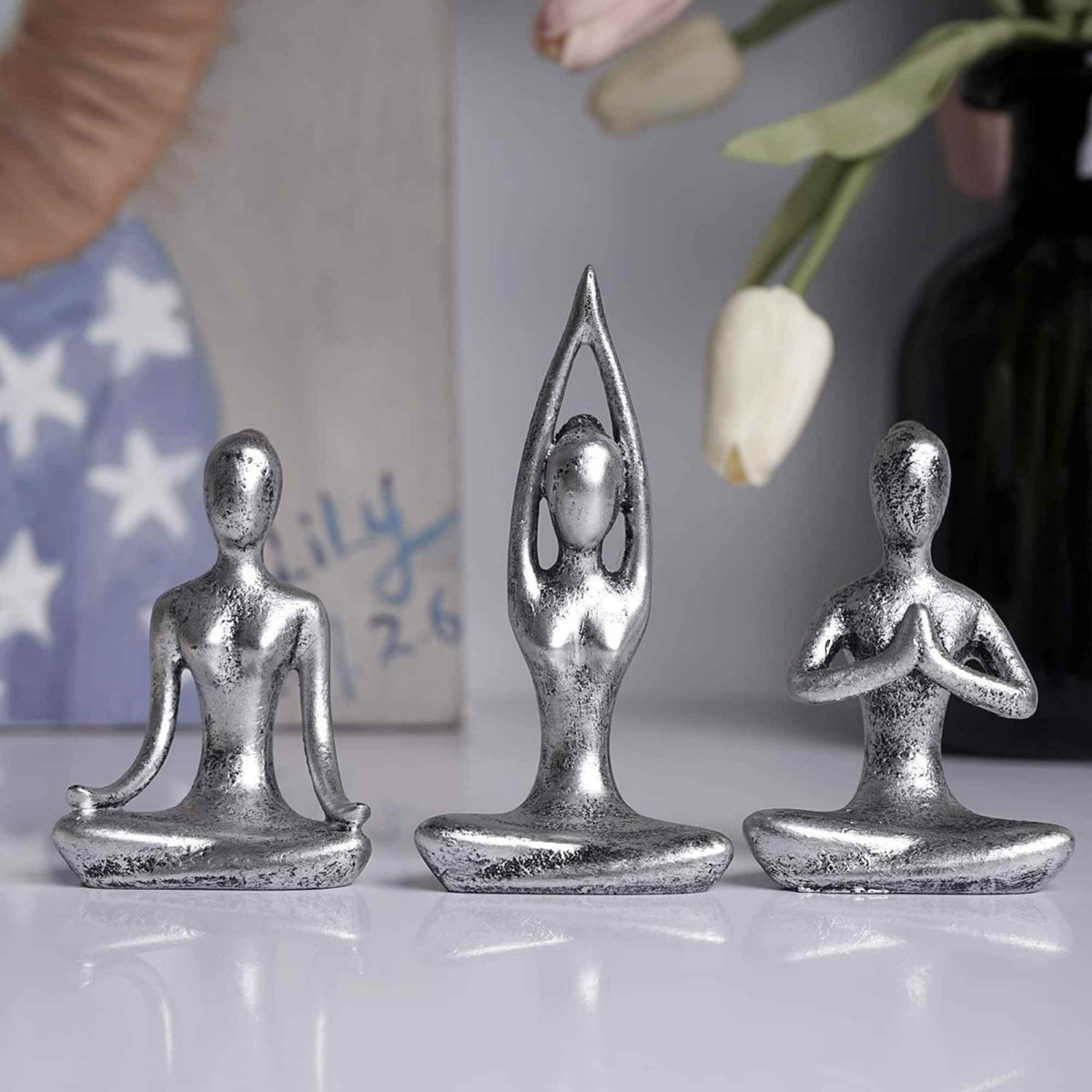 Set 3 statuete sculptate pentru meditatie Yoga - Decor Feng Shui, ideale pentru o stare de liniste si relaxare