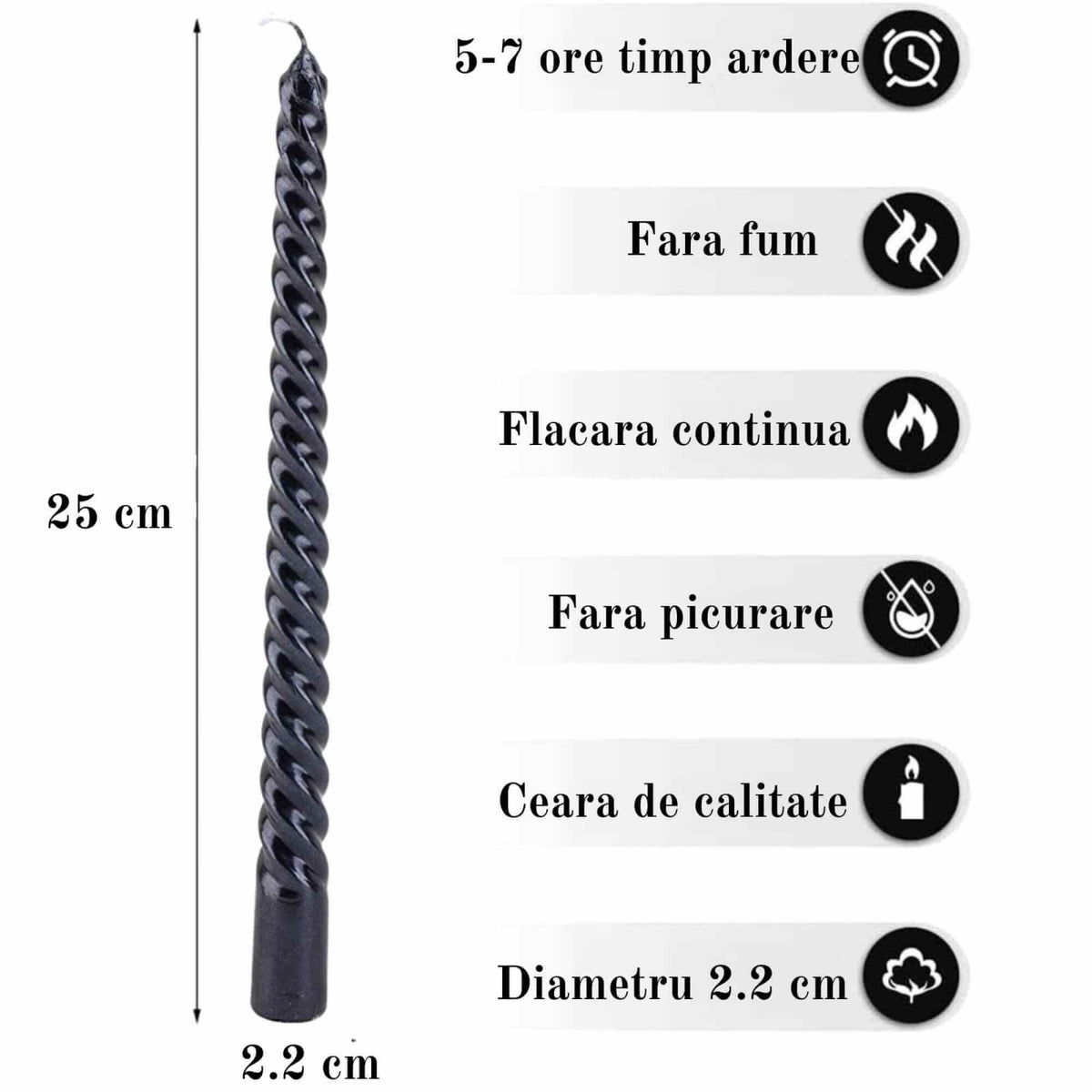 Set 4 Lumanari negre spirala de 25 cm