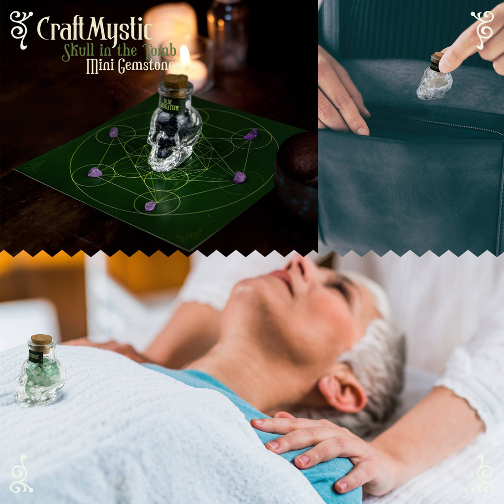 Set 14 Mini Cristale Naturale in sticlute cu forma de craniu – Un cadou perfect pentru incepatori in magie si vindecare spirituala - Cristale si pietre chakra Wiccan