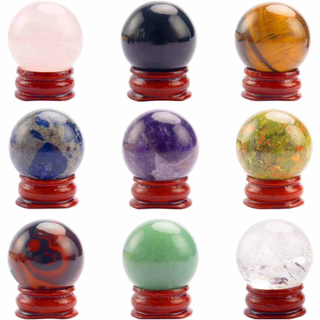 Set 9 sfere din cristale naturale – pentru decor feng shui, meditatie, astrologie