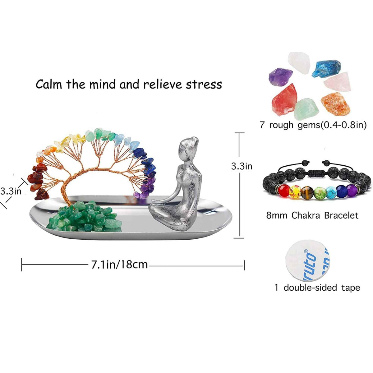 Set accesorii pentru meditatie spirituala cu 7 pietre semipretioase chakra, figurina yoga si bratara - Decor Feng Shui, ideal pentru o stare de liniste si relaxare