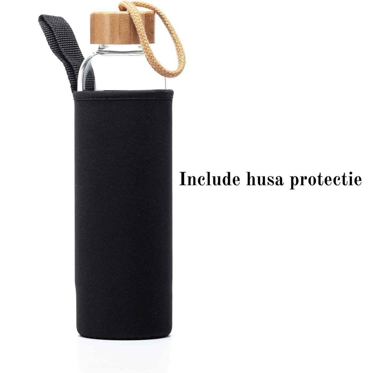 Sticla pentru apa cu varf cristal Labradorit si Bambus