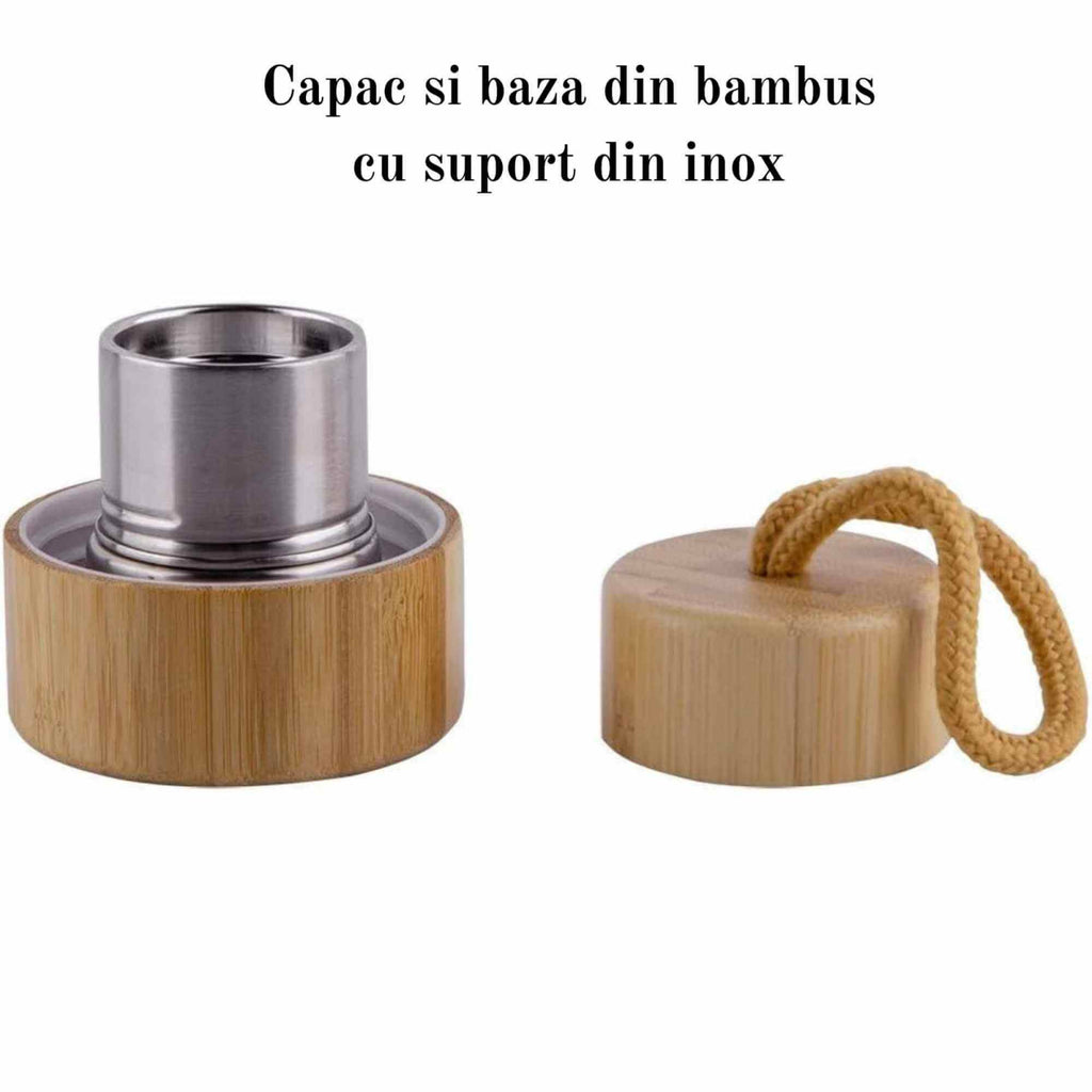 Sticla pentru apa cu varf cristal Lapis Lazuli si Bambus