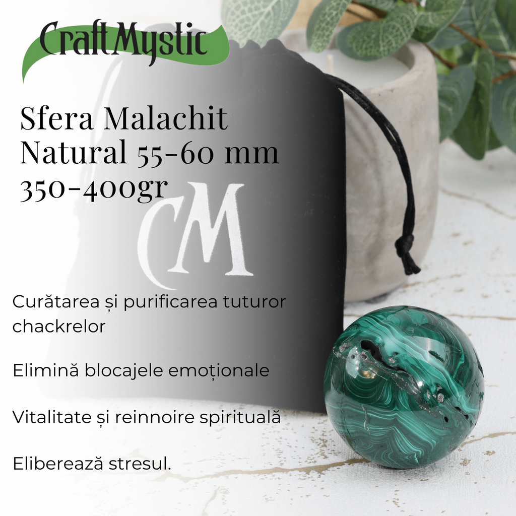Sfera de Malachit Natural 55-60 mm, 350-400 gr