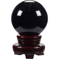 Sfera obsidian negru, minge de cristal decorativa, cu suport de lemn - Pentru decor, meditație, vindecare