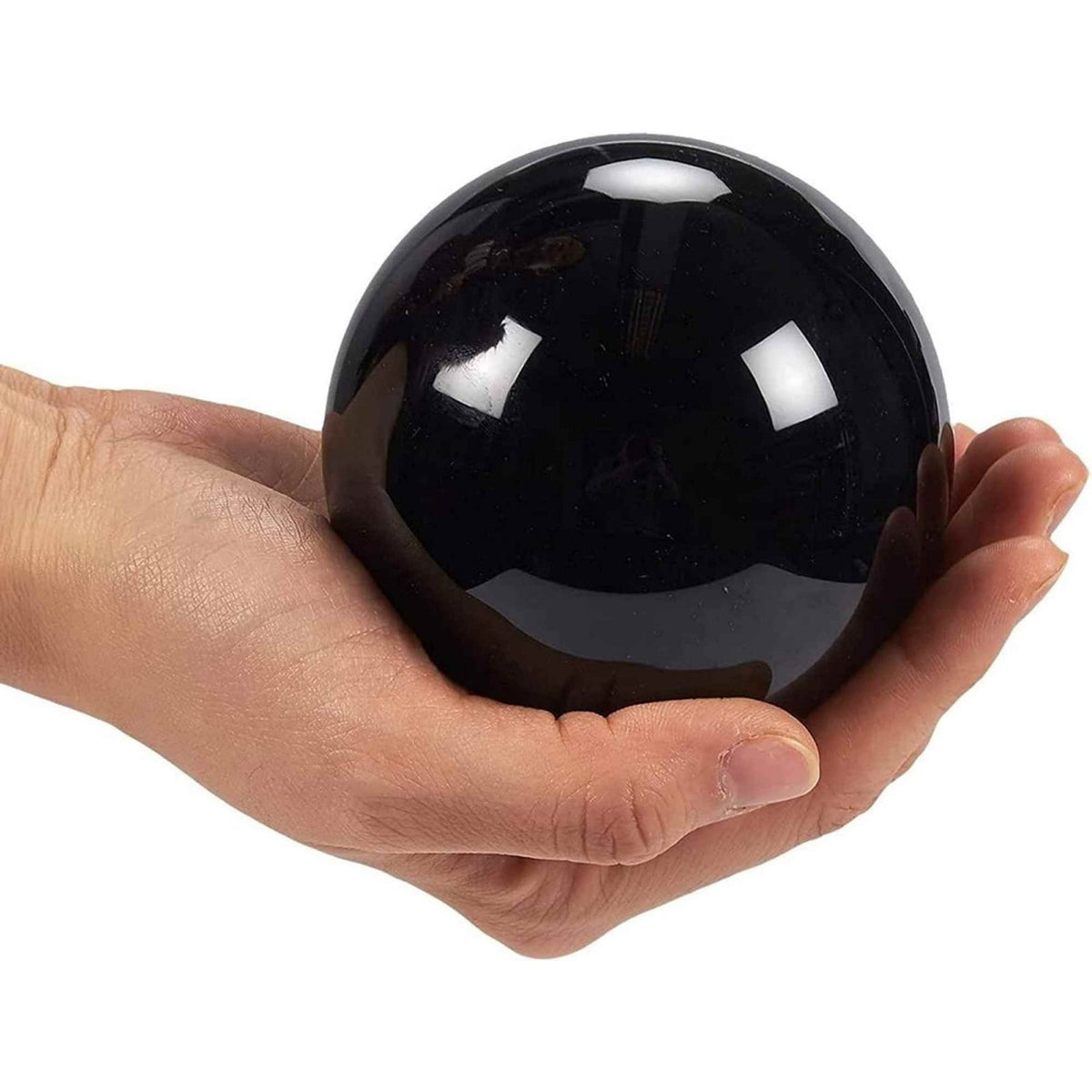 Sfera pudra obsidian negru 80 mm , minge de cristal decorativa, cu suport de lemn - Pentru decor, meditație, vindecare