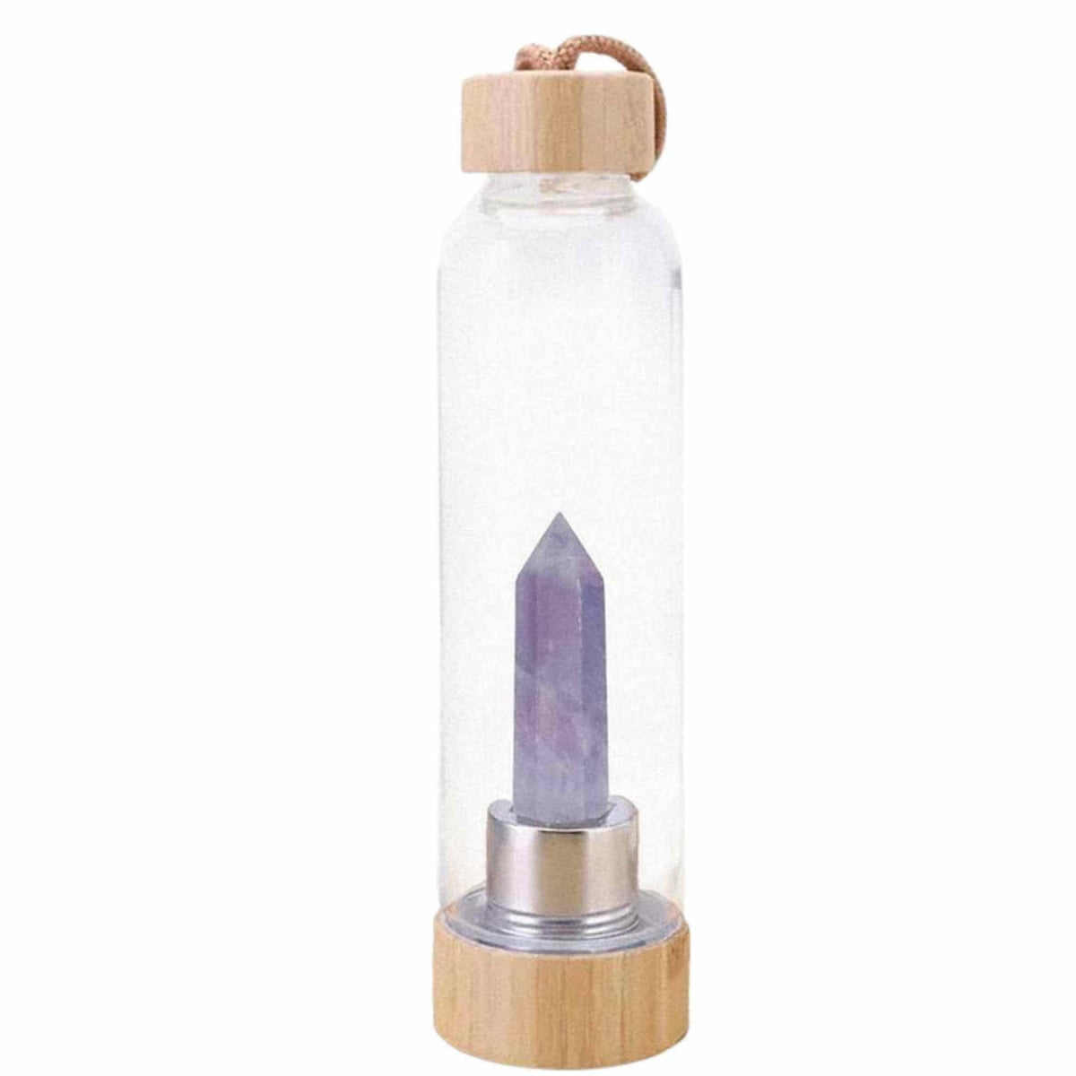 Sticla pentru apa cu varf cristal Ametist si Bambus - Capacitate 500 ml si include husa de protectie neagra - Copie - Copie