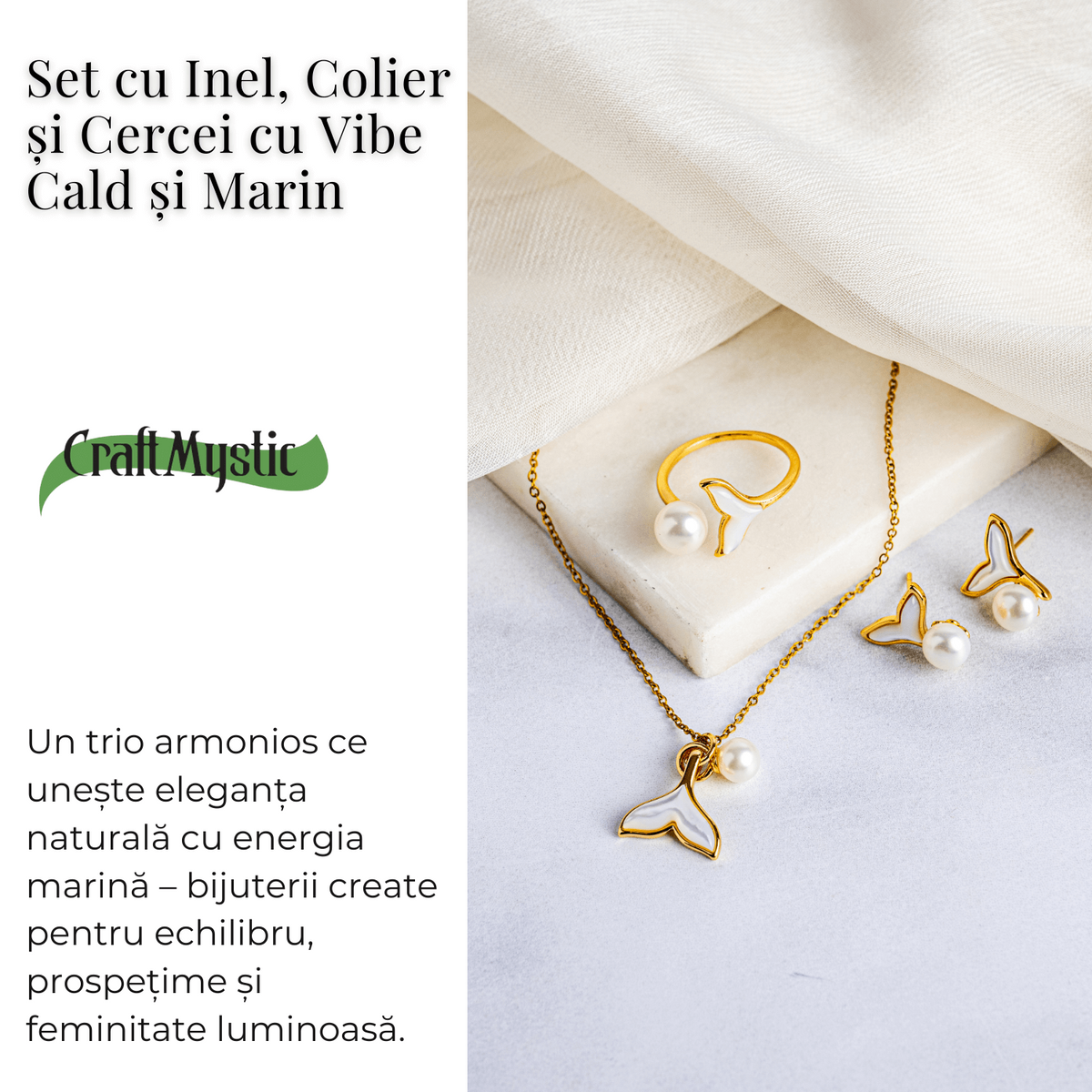 Bijuterii in armonie – Set cu Inel, colier si cercei cu vibe cald si marin