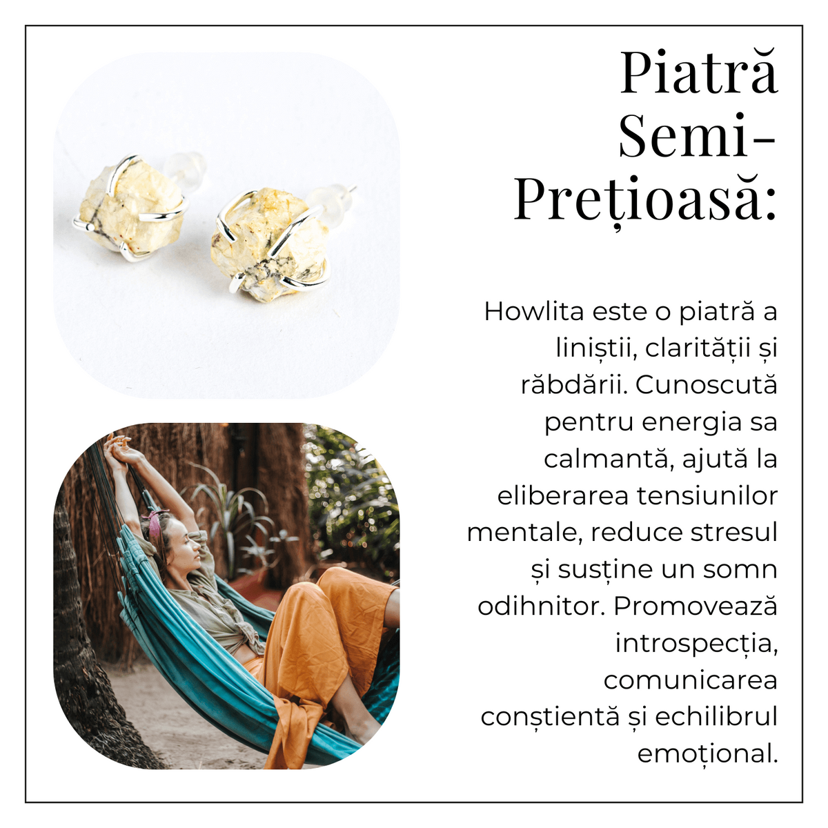 Cercei argintii cu piatra Howlita – Minimalism cu energie linistitoare