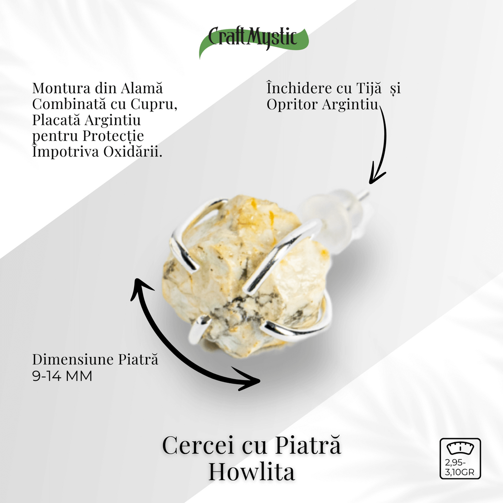Cercei argintii cu piatra Howlita – Minimalism cu energie linistitoare