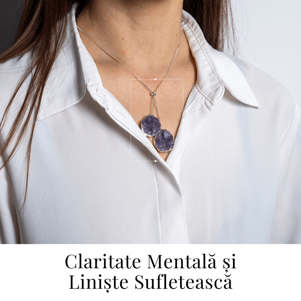 Doua cristale, o vibratie pura – Colier cu ametist pentru protectie si pace interioara