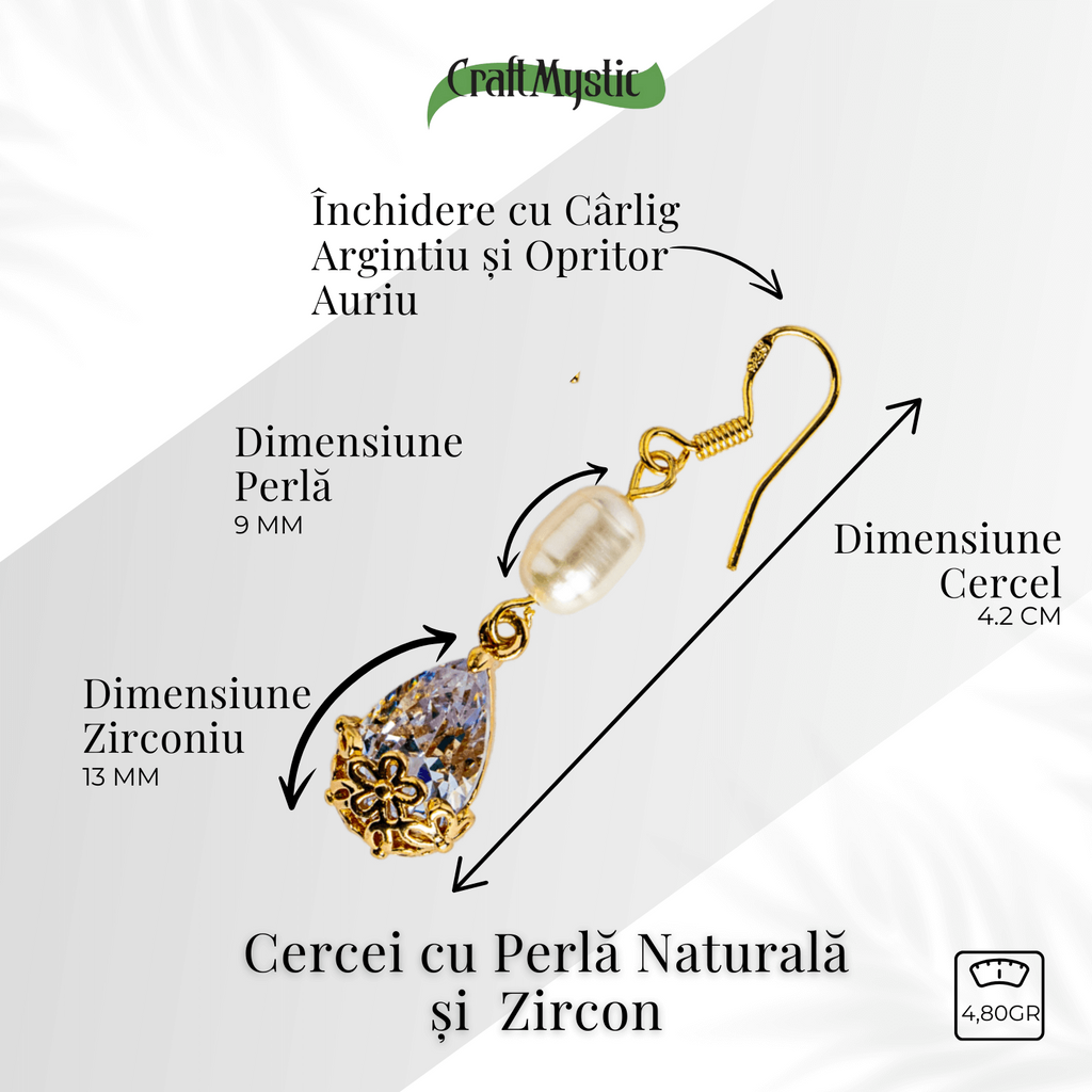 Cercei cu Perla Naturala si Zircon – Feminitate Discreta si Rafinament