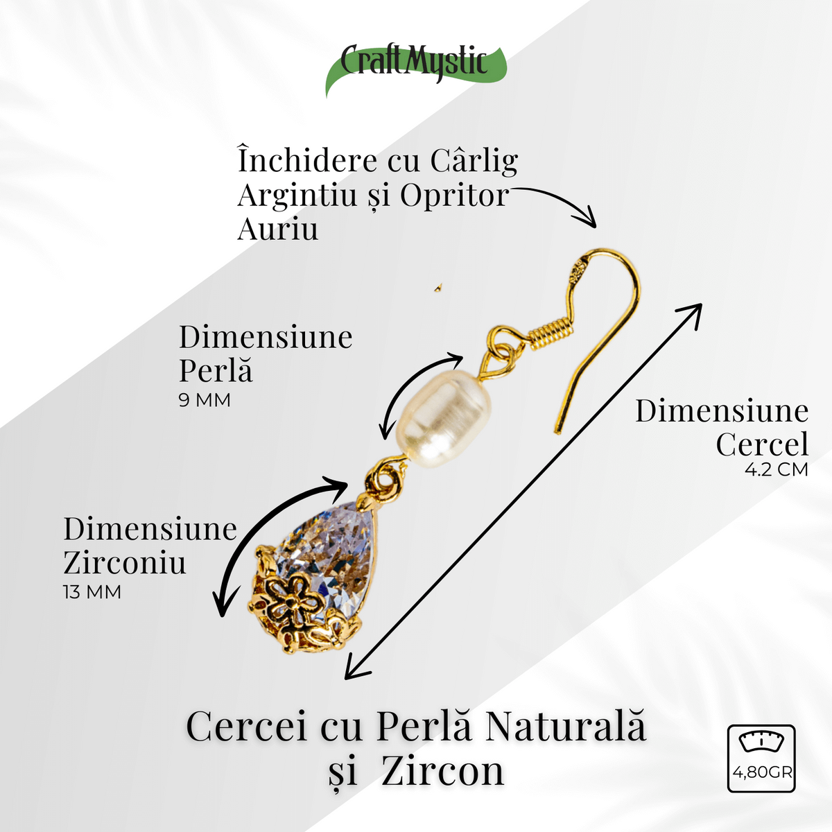 Cercei cu Perla Naturala si Zircon – Feminitate Discreta si Rafinament