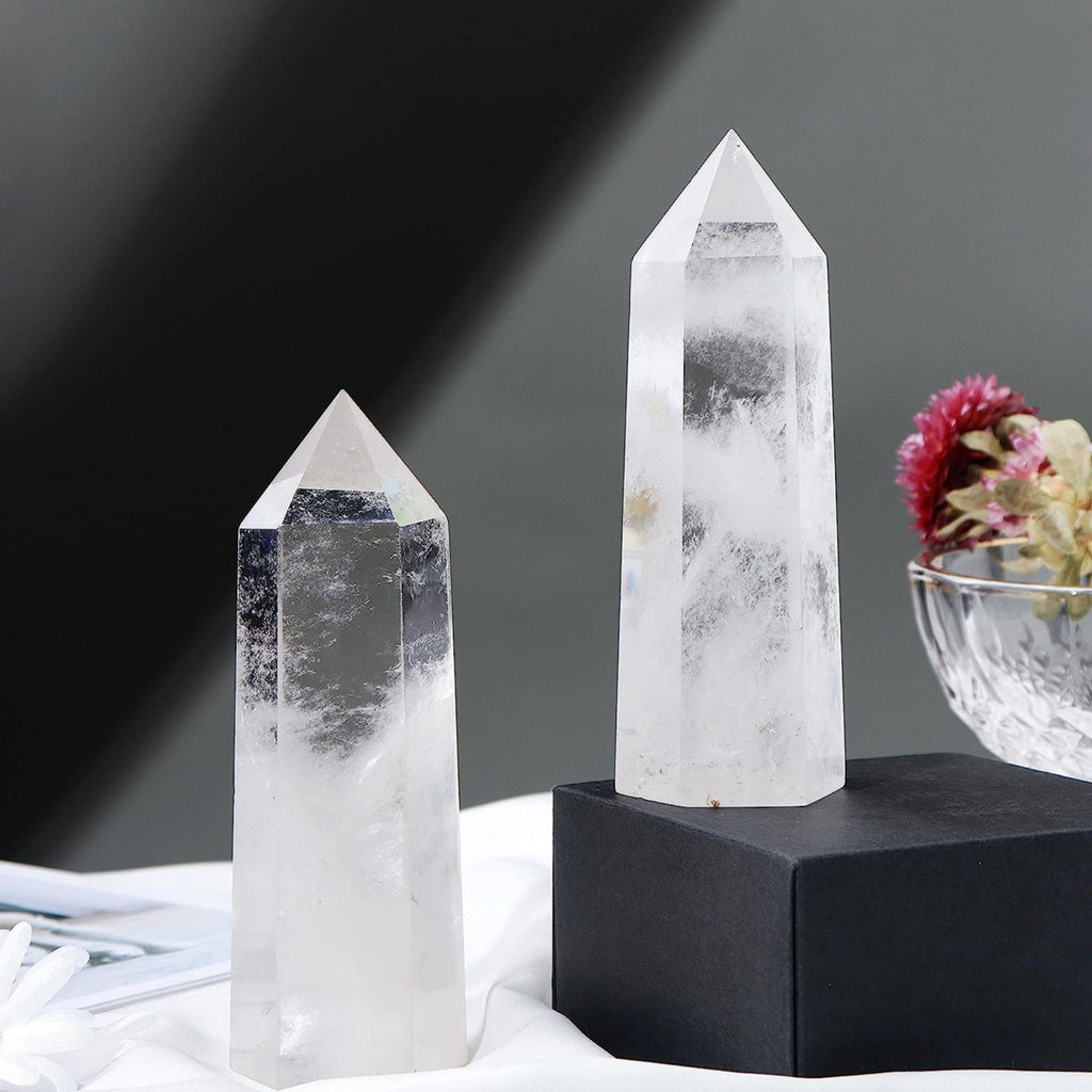 Turn de cristal semipretios vindecator hexagonal Cuart transparent - Obelisc cu inaltimea de 10 cm
