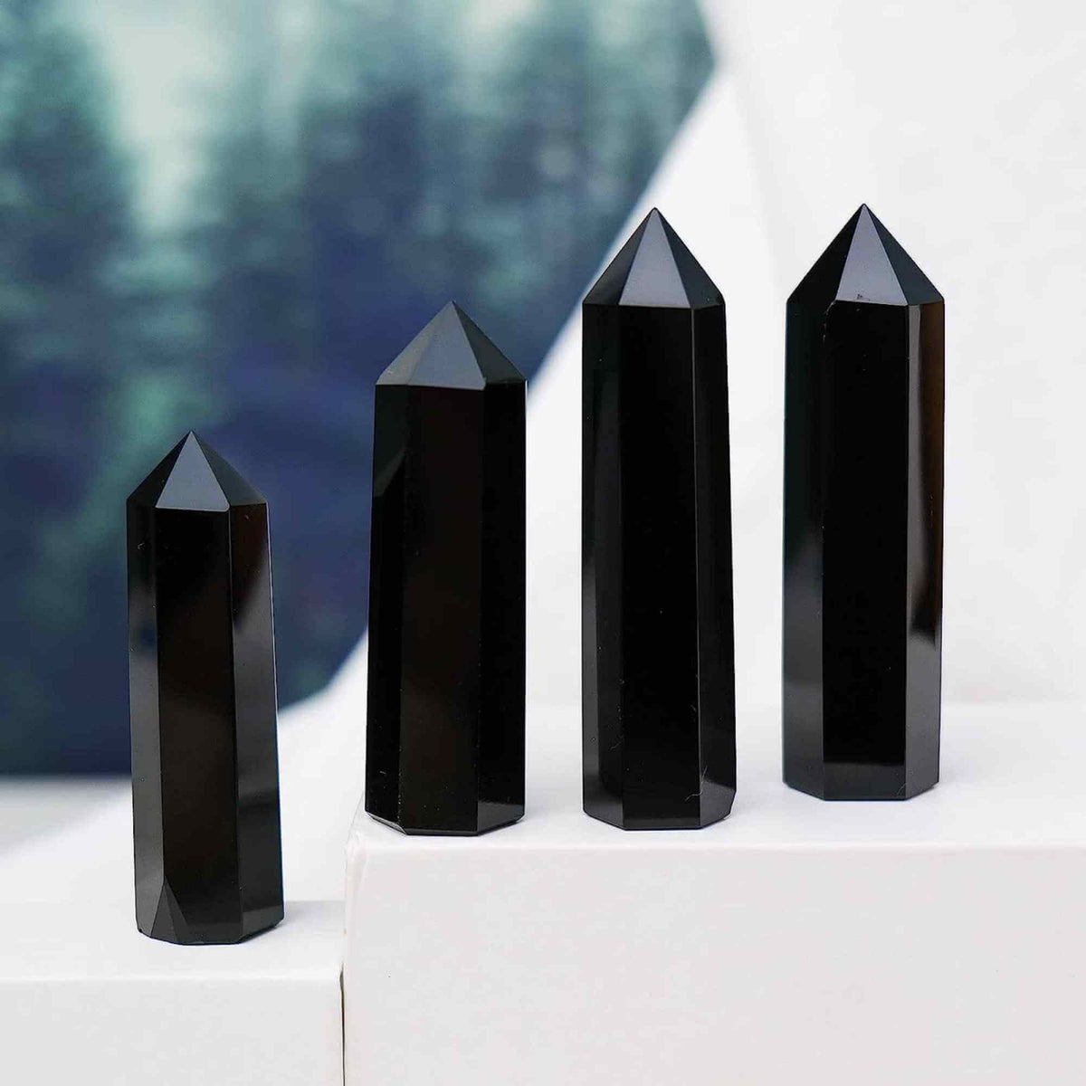 Turn de 9-10 cm din cristal semipretios vindecator hexagonal Obsidian - Obelisc pentru meditatie