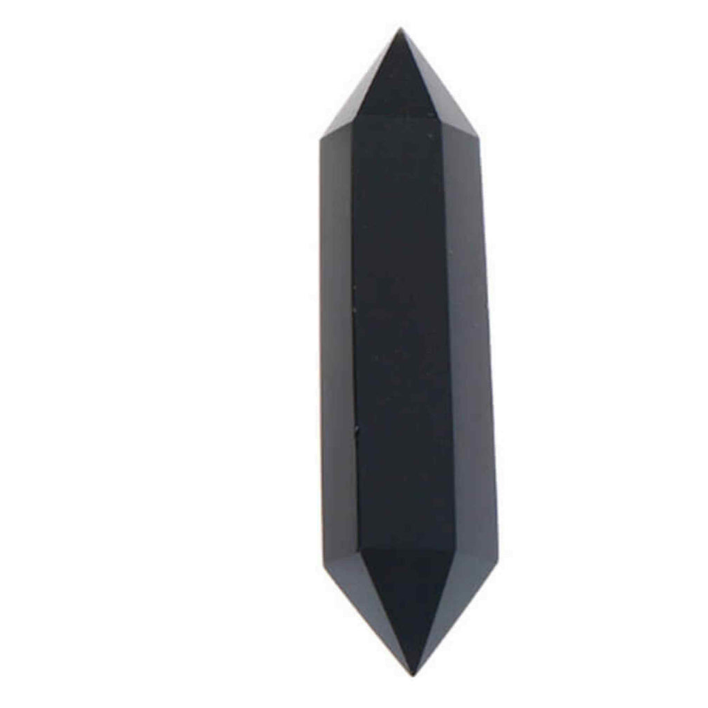 Turn Hexagonal Dublu Varf din Obsidian Negru inaltime de 7-9 cm - cristal de protectie puternic, care actioneaza ca un scut impotriva negativitatii si a stresului