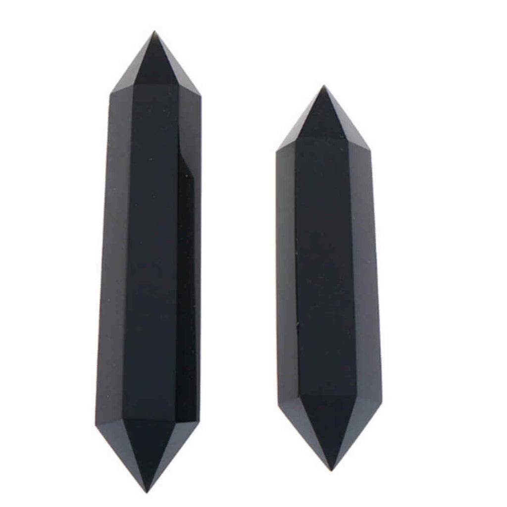 Turn Hexagonal Dublu Varf din Obsidian Negru inaltime de 7-9 cm